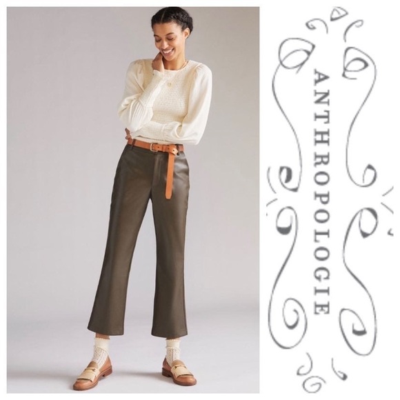 ANTHROPOLOGIE BRAND AVEC LES FILLES VEGAN Leather Cropped Flare Trousers - Picture 2 of 8